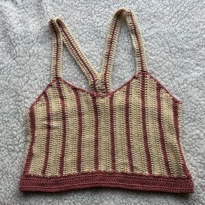 Listicle Cream and Dusty Rose Crochet Striped Tank Top